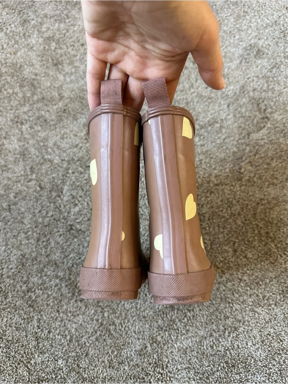 Zara Brown Kids Rain Boots with Cream Heart Print